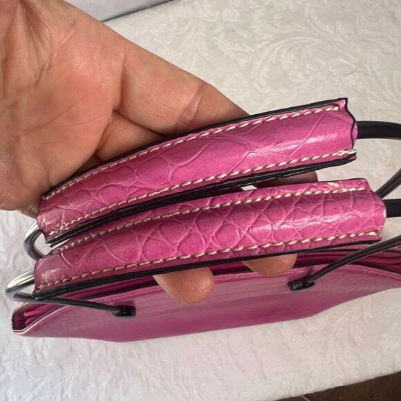 Pink Faux Croc Top Handle Satchel Bag Half Circle Vinyl‎ Approx 16x6 - Picture 8 of 11